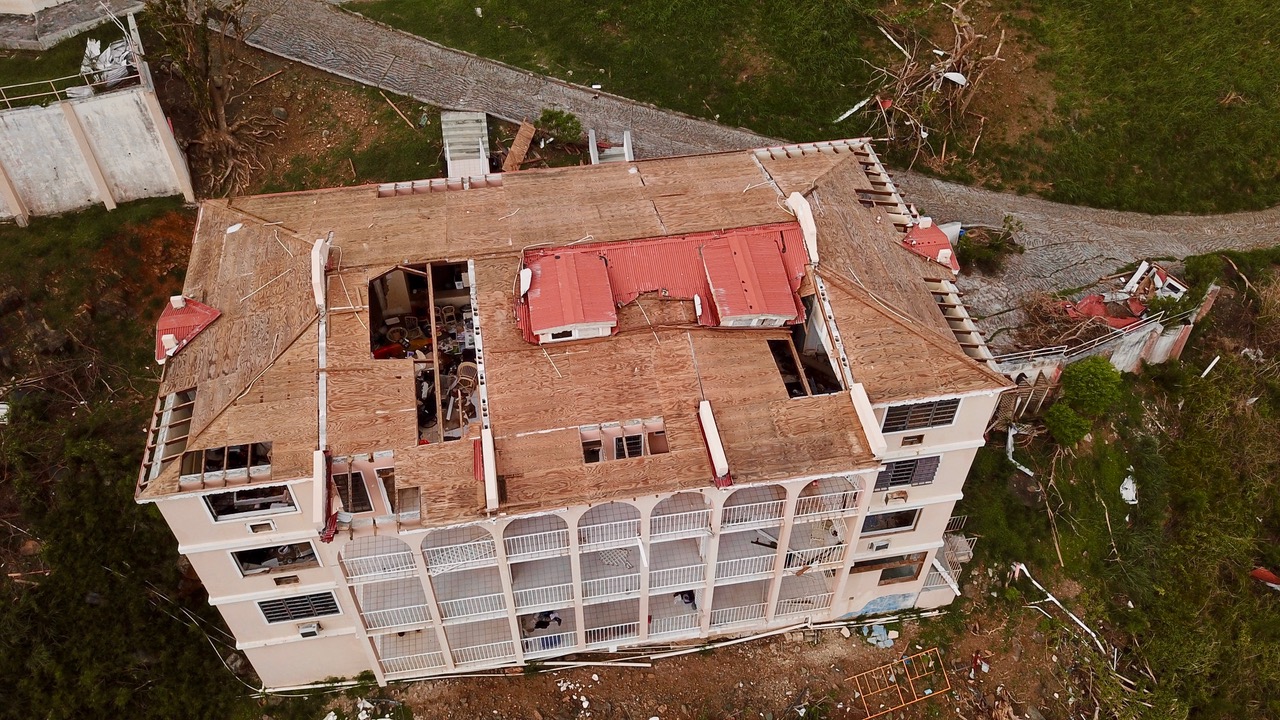 Admiralty Estate Complex overview damage of roofing